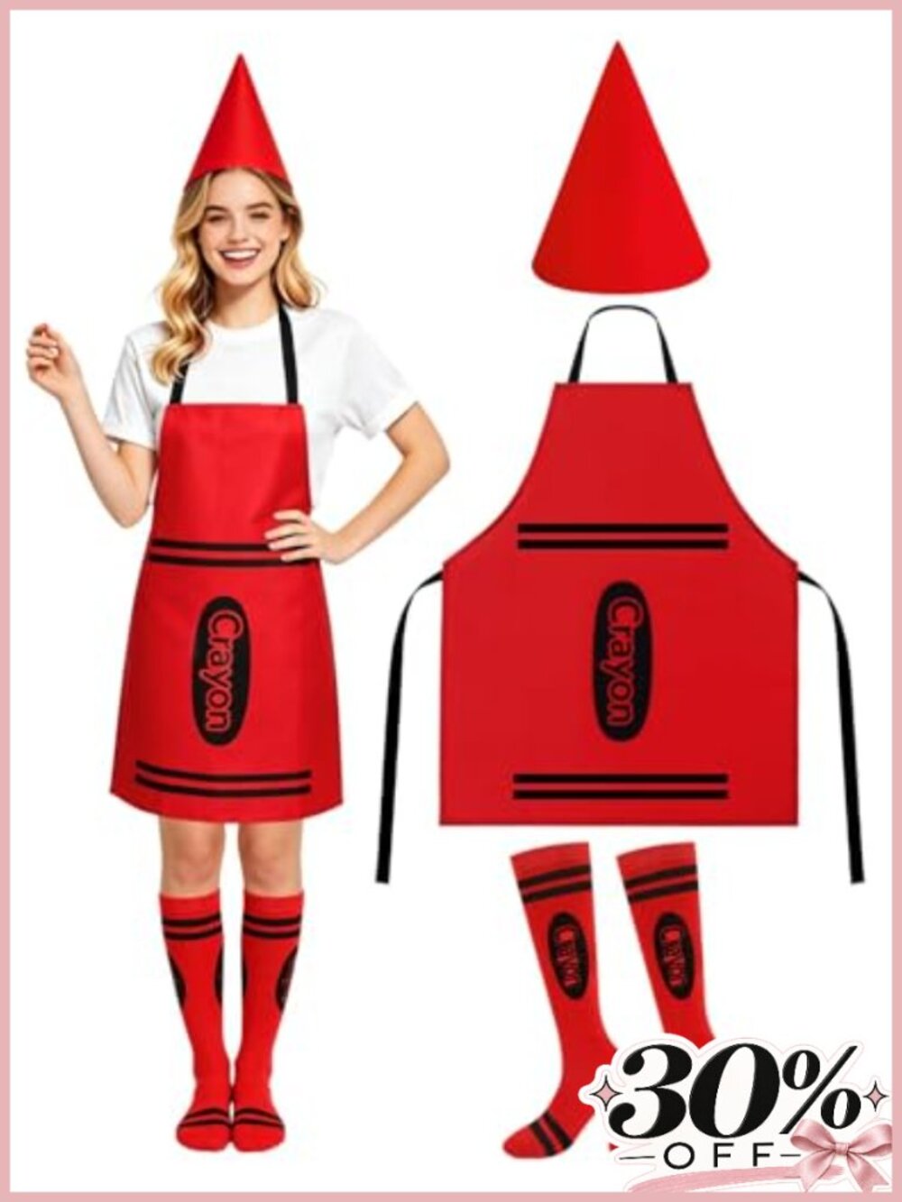 Felt Crayon Apron Hat Socks Halloween Costume Set Adult